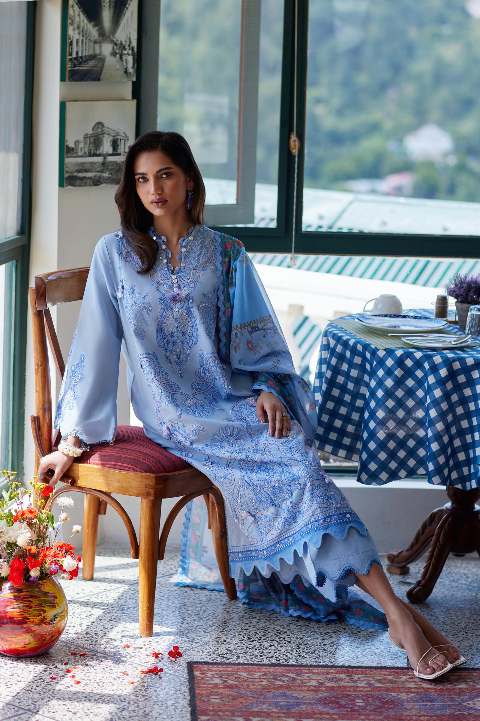 Unstitched Embroidered 3 Piece Muzlin Suit