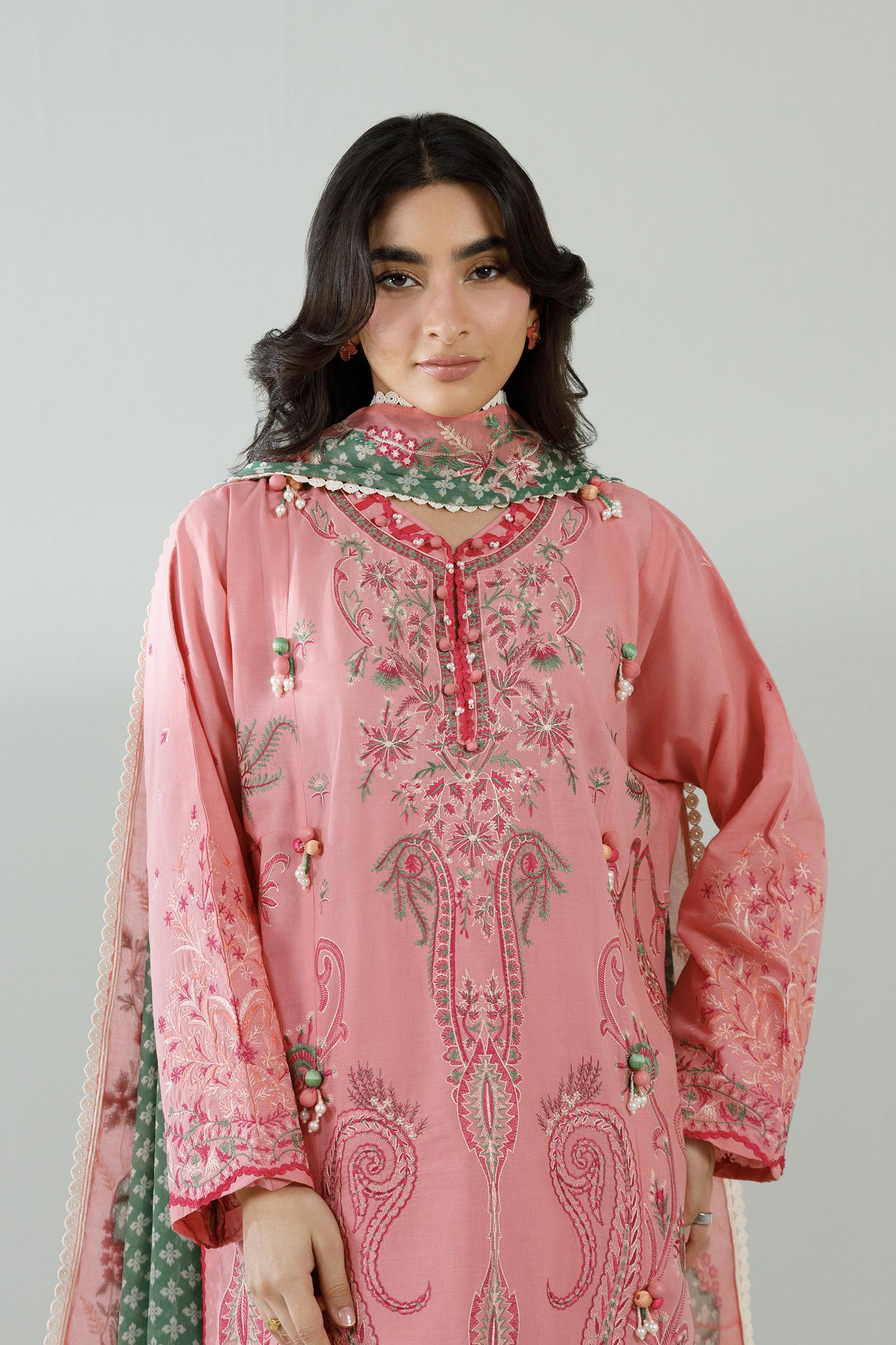 Unstitched Embroidered 3 Piece Muzlin Suit