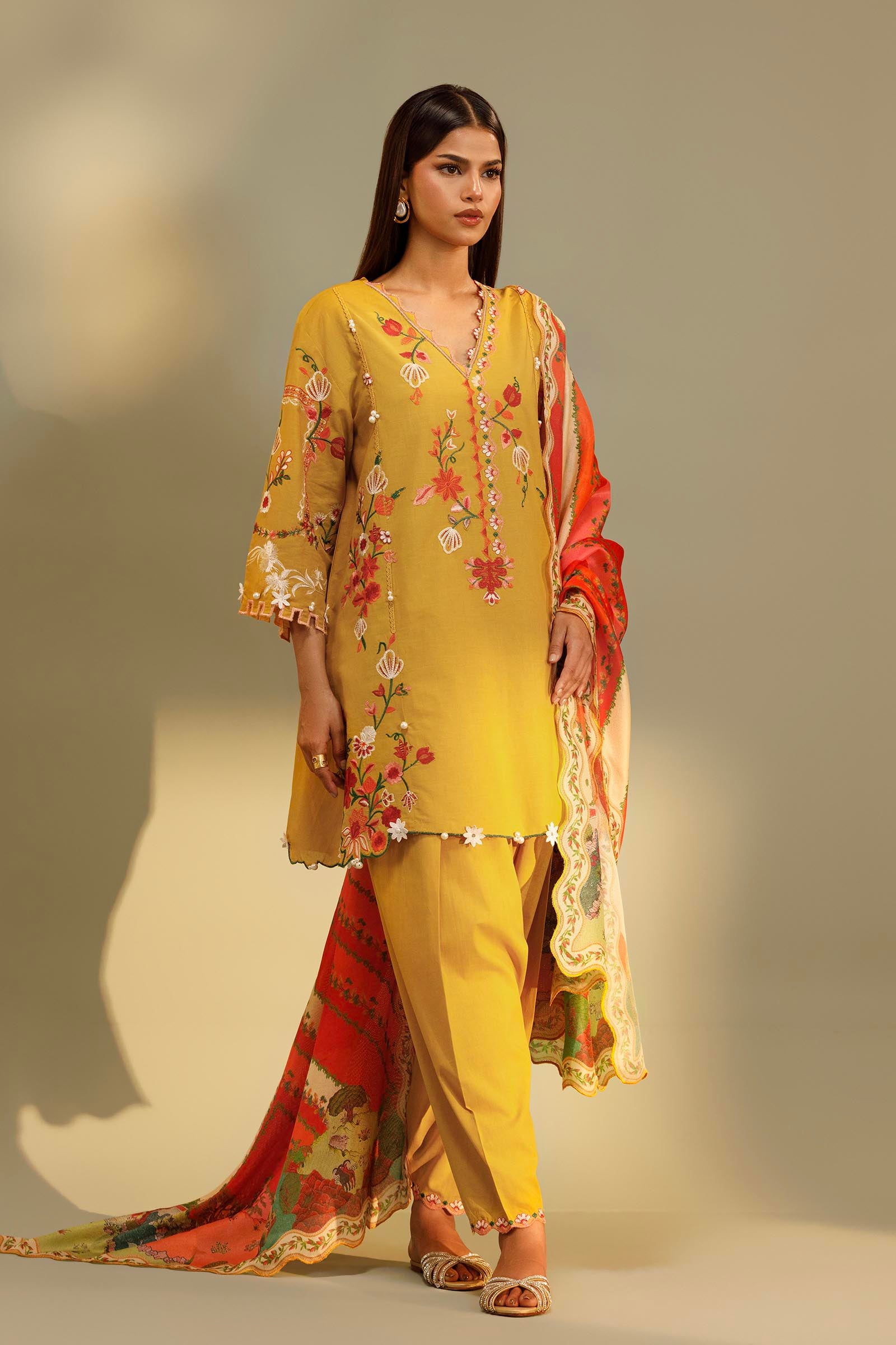 Unstitched Embroidered 3 Piece Muzlin Suit