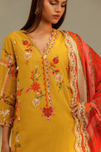 Unstitched Embroidered 3 Piece Muzlin Suit