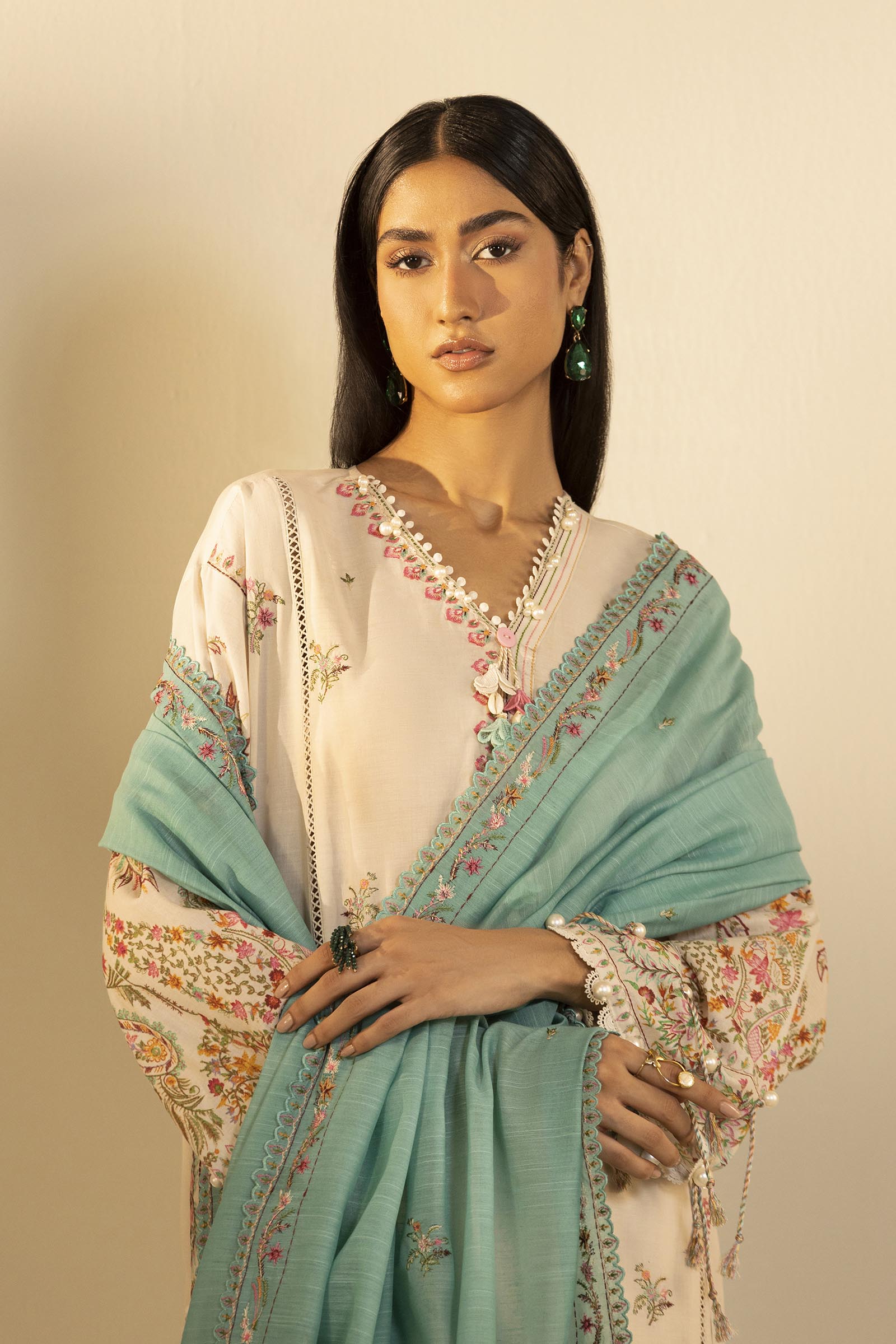 Unstitched Embroidered 3 Piece Muzlin Suit Secondary image