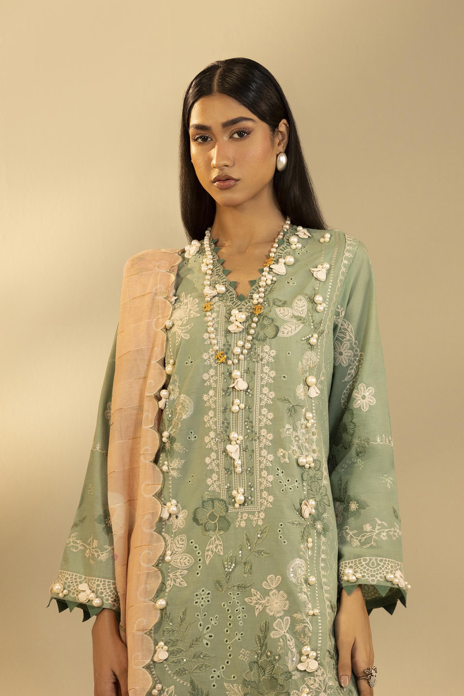 Unstitched Embroidered 3 Piece Muzlin Suit Secondary image