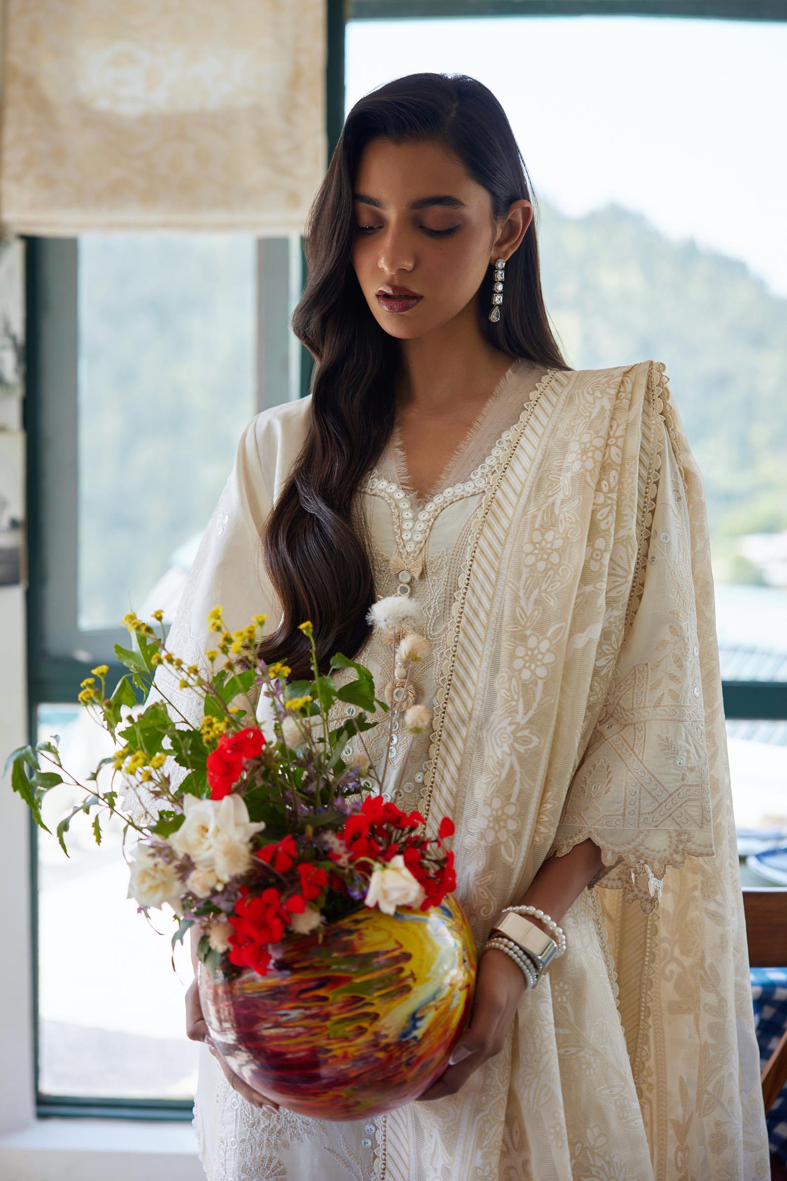 Unstitched Embroidered 3 Piece Muzlin Suit Secondary image