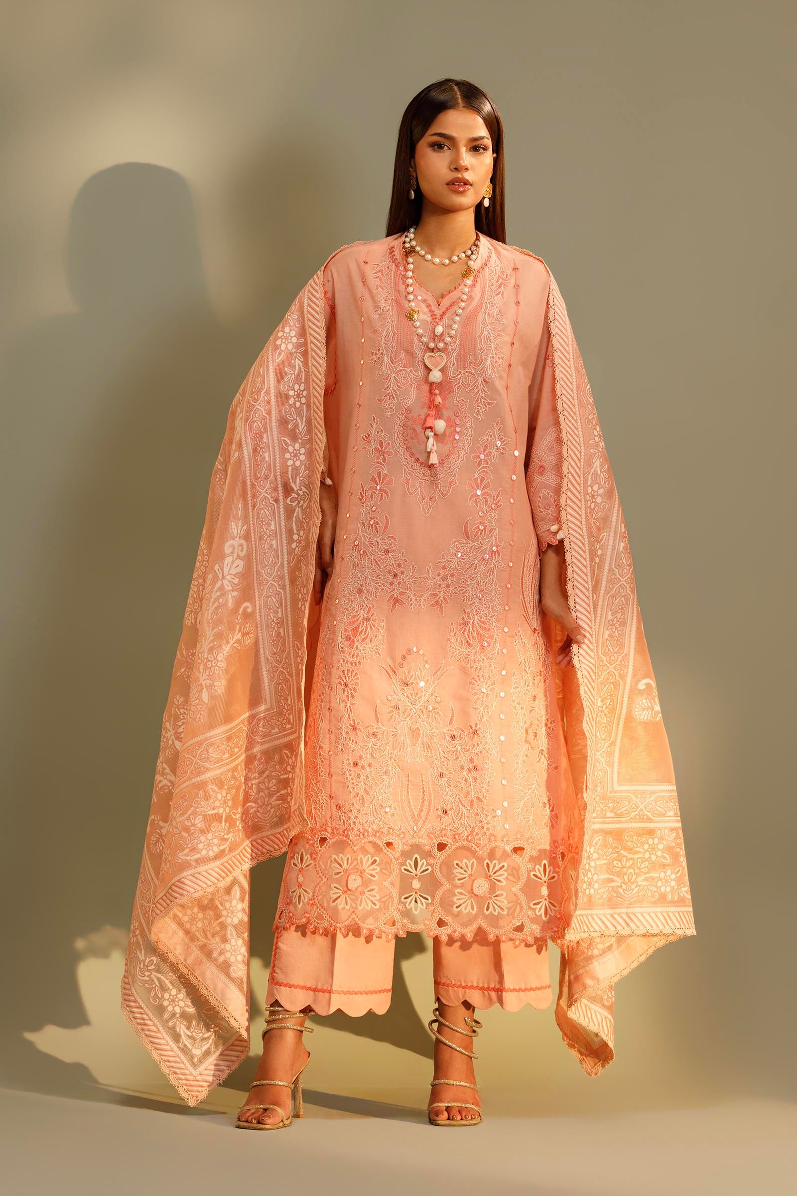 Unstitched Embroidered 3 Piece Muzlin Suit Main image