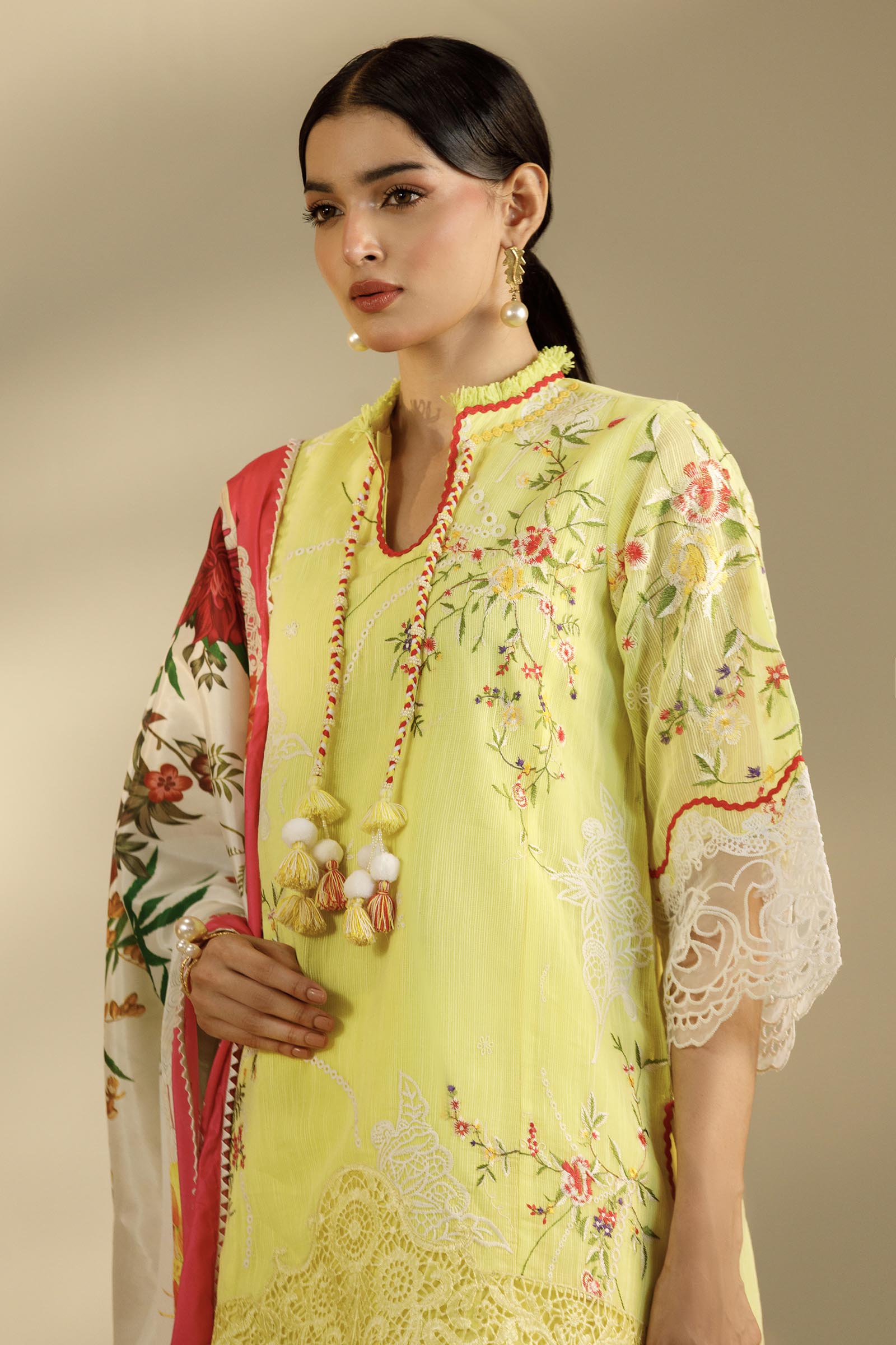 Unstitched Embroidered 3 Piece Muzlin Suit Secondary image