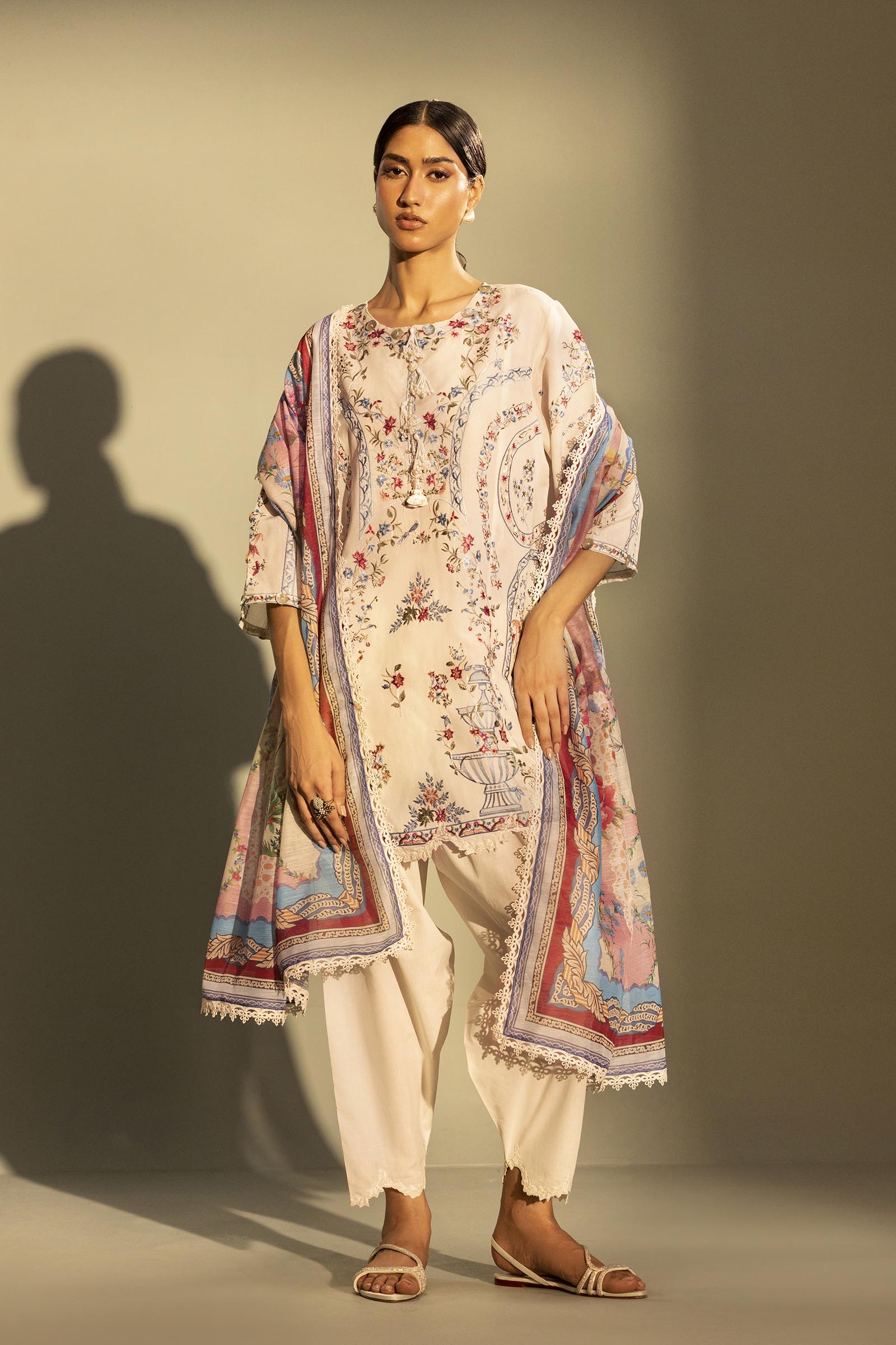 Unstitched Embroidered 3 Piece Muzlin Suit Main image