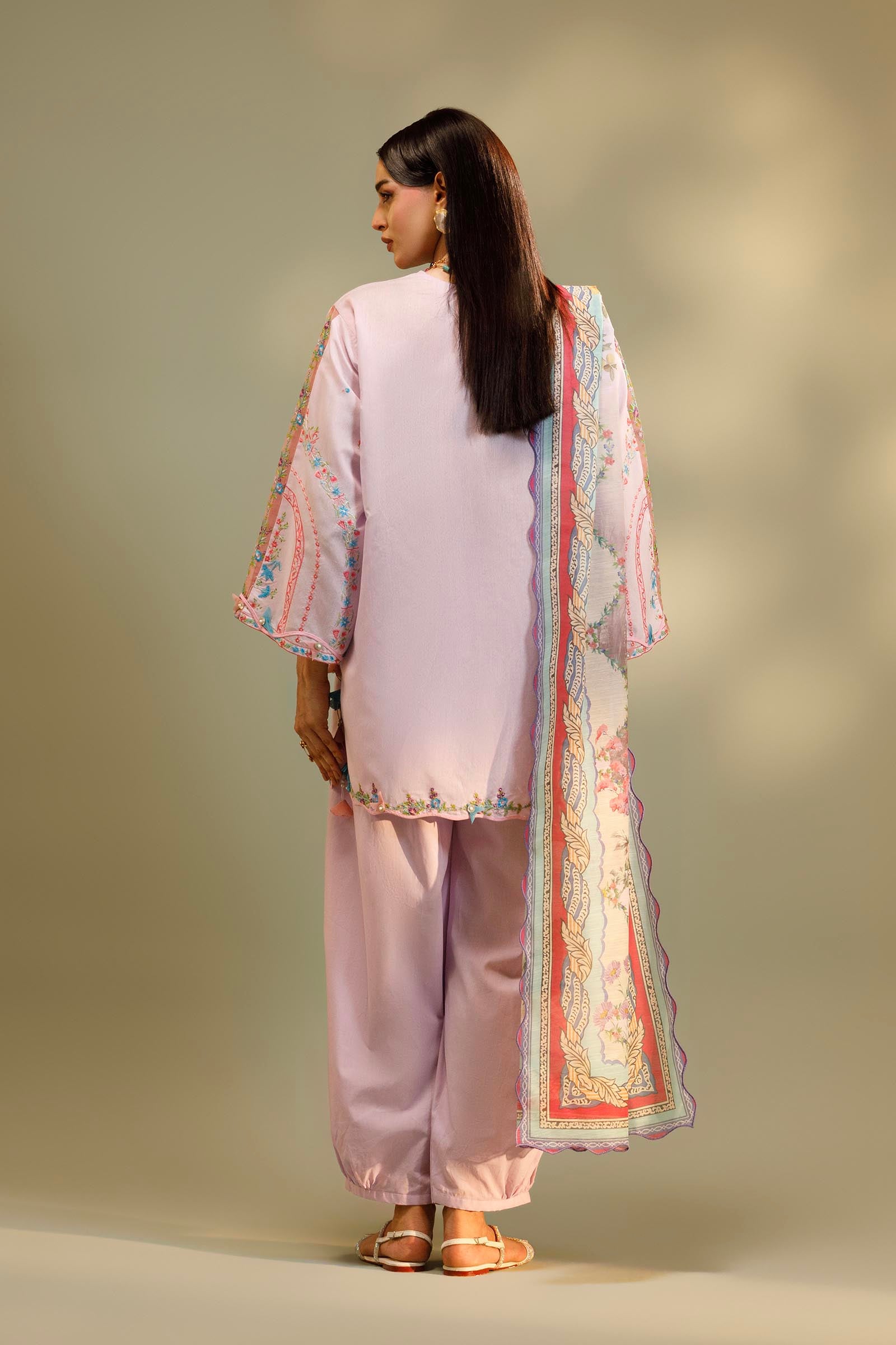 Unstitched Embroidered 3 Piece Muzlin Suit Secondary image