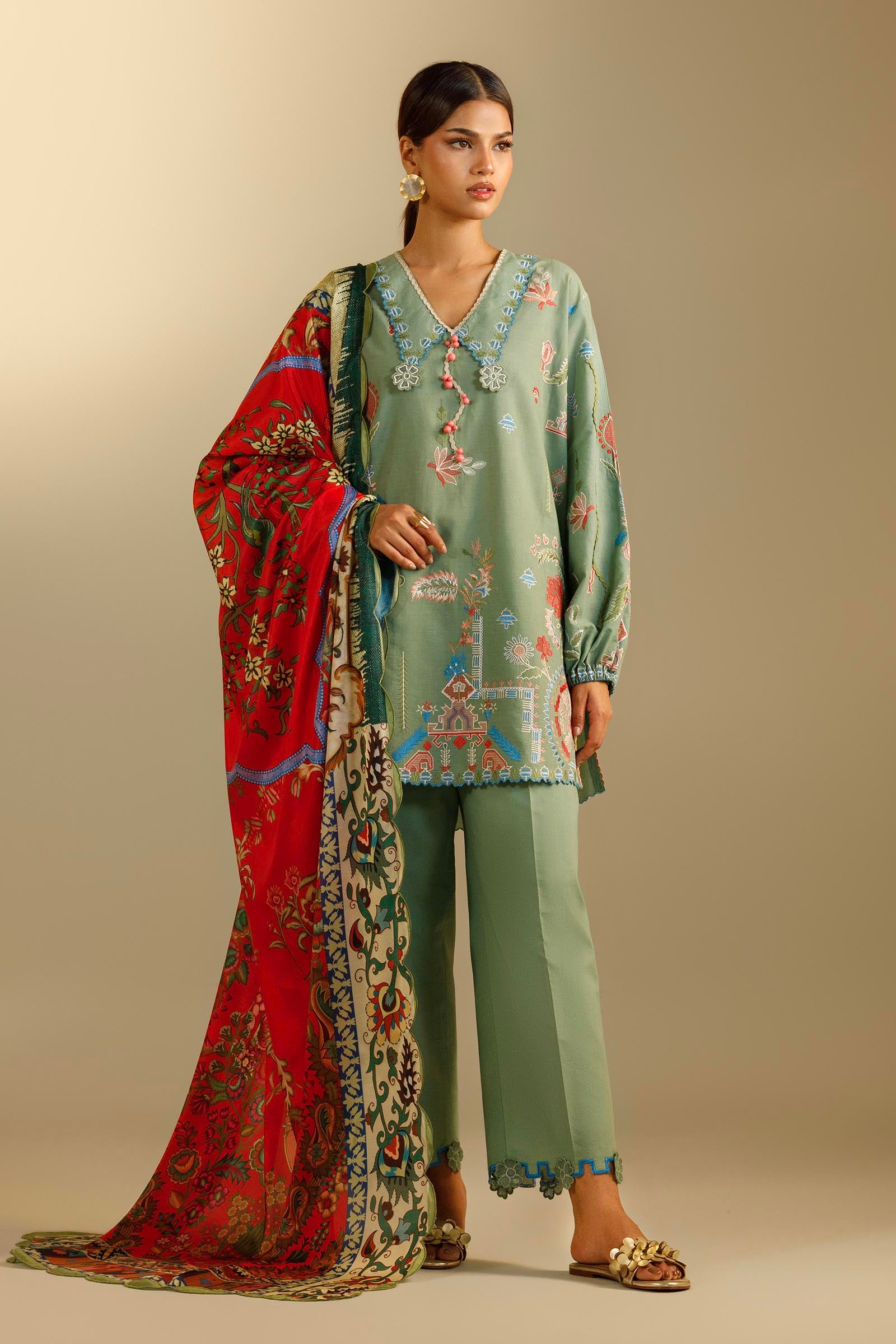 Unstitched Embroidered 3 Piece Muzlin Suit Main image
