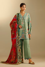 Unstitched Embroidered 3 Piece Muzlin Suit