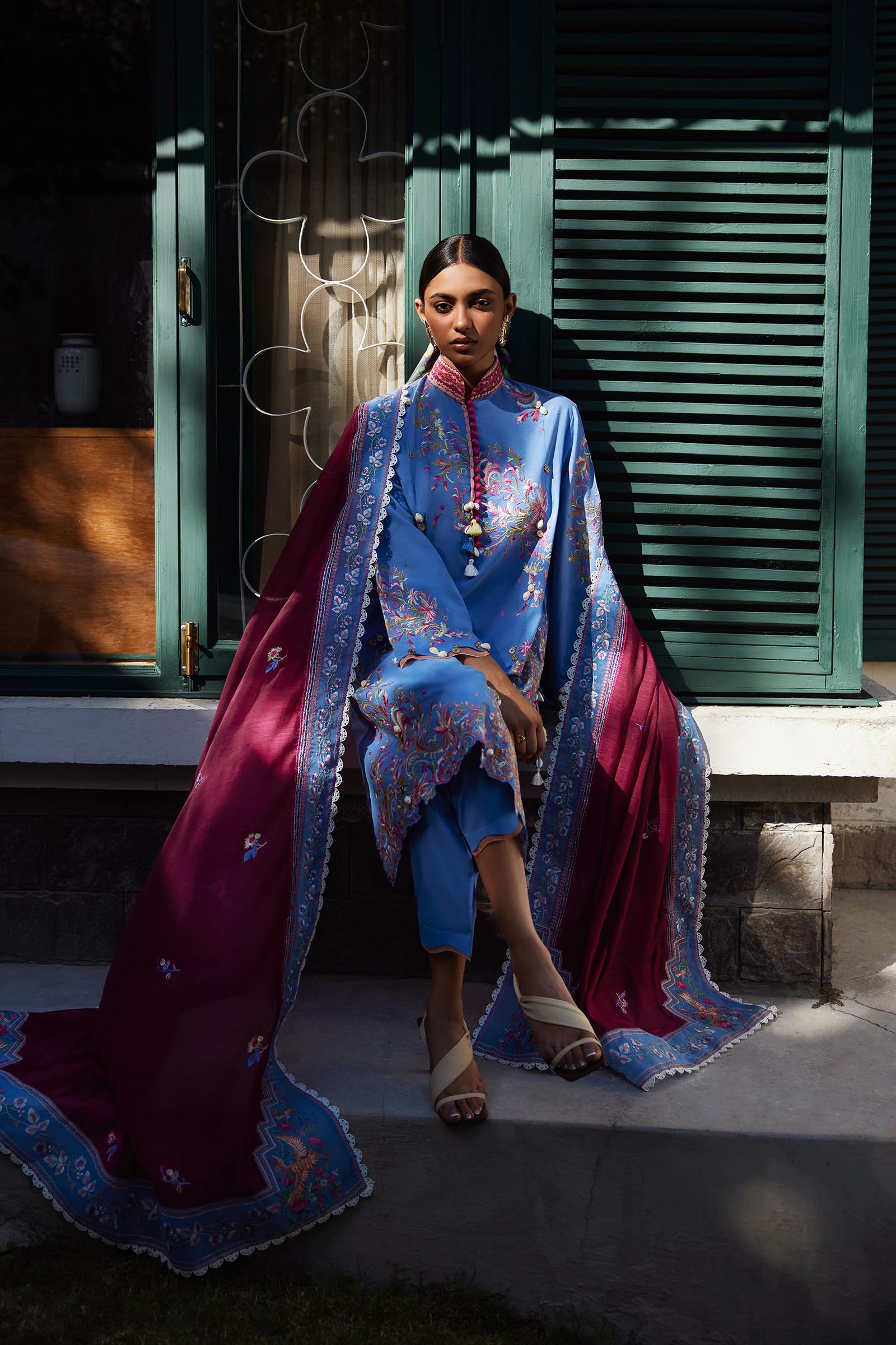Unstitched Embroidered 3 Piece Muzlin Suit