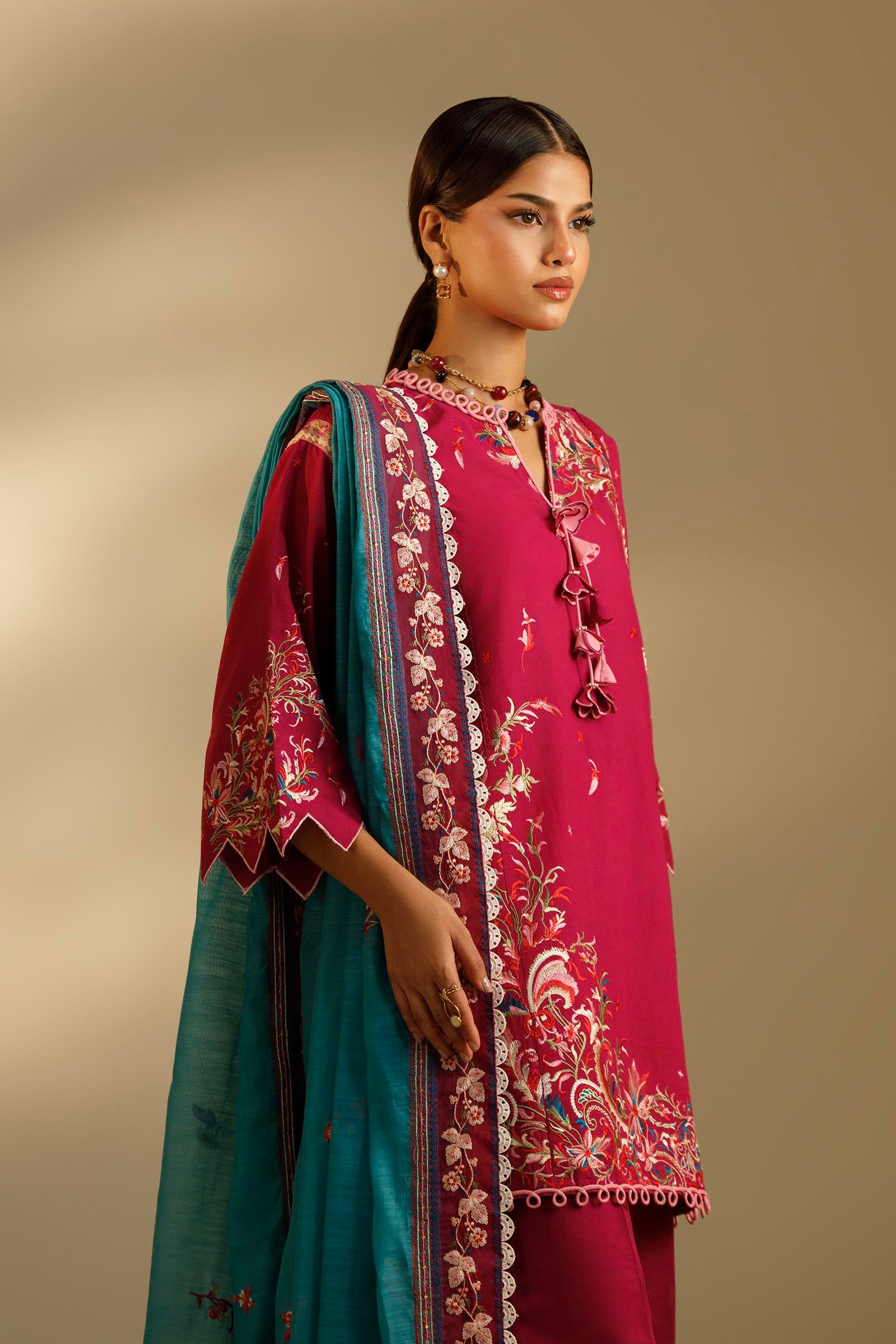 Unstitched Embroidered 3 Piece Muzlin Suit Secondary image