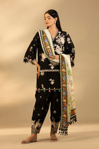 Unstitched Embroidered 3 Piece Muzlin Suit