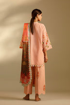Unstitched Embroidered 3 Piece Muzlin Suit