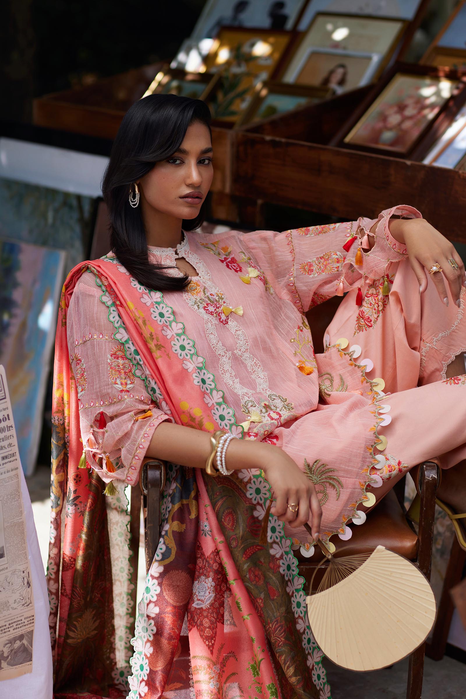 Unstitched Embroidered 3 Piece Muzlin Suit