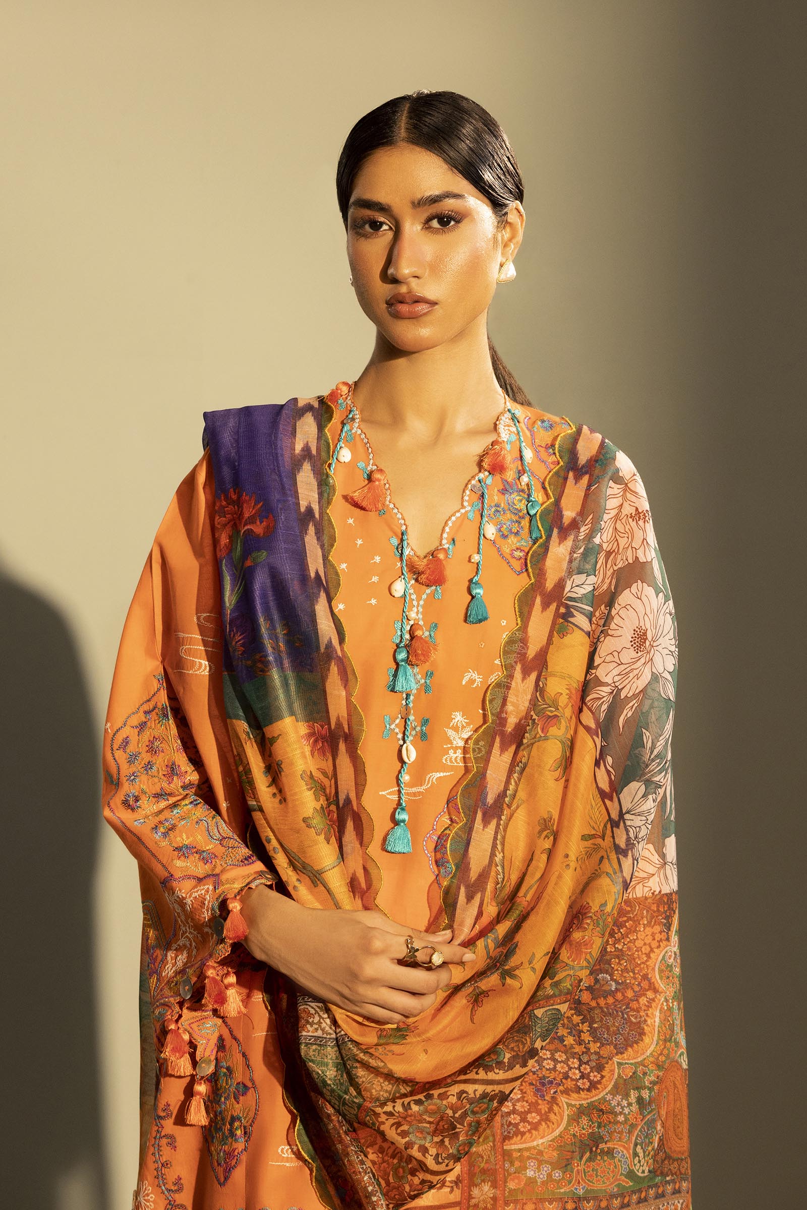Unstitched Embroidered 3 Piece Muzlin Suit Secondary image