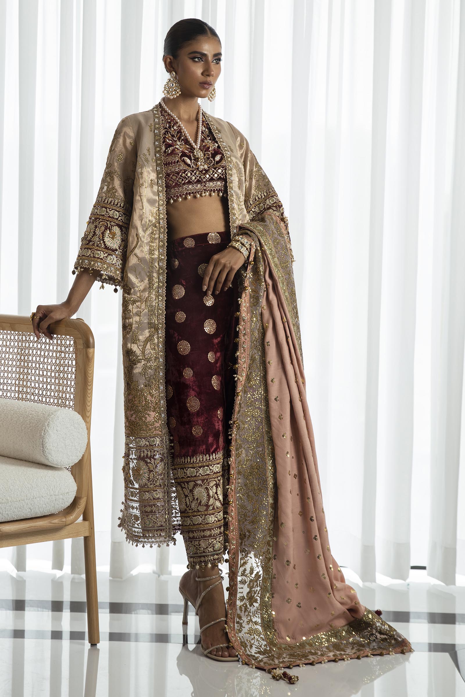 Unstitched 3 Piece Zari Net Suit Main image