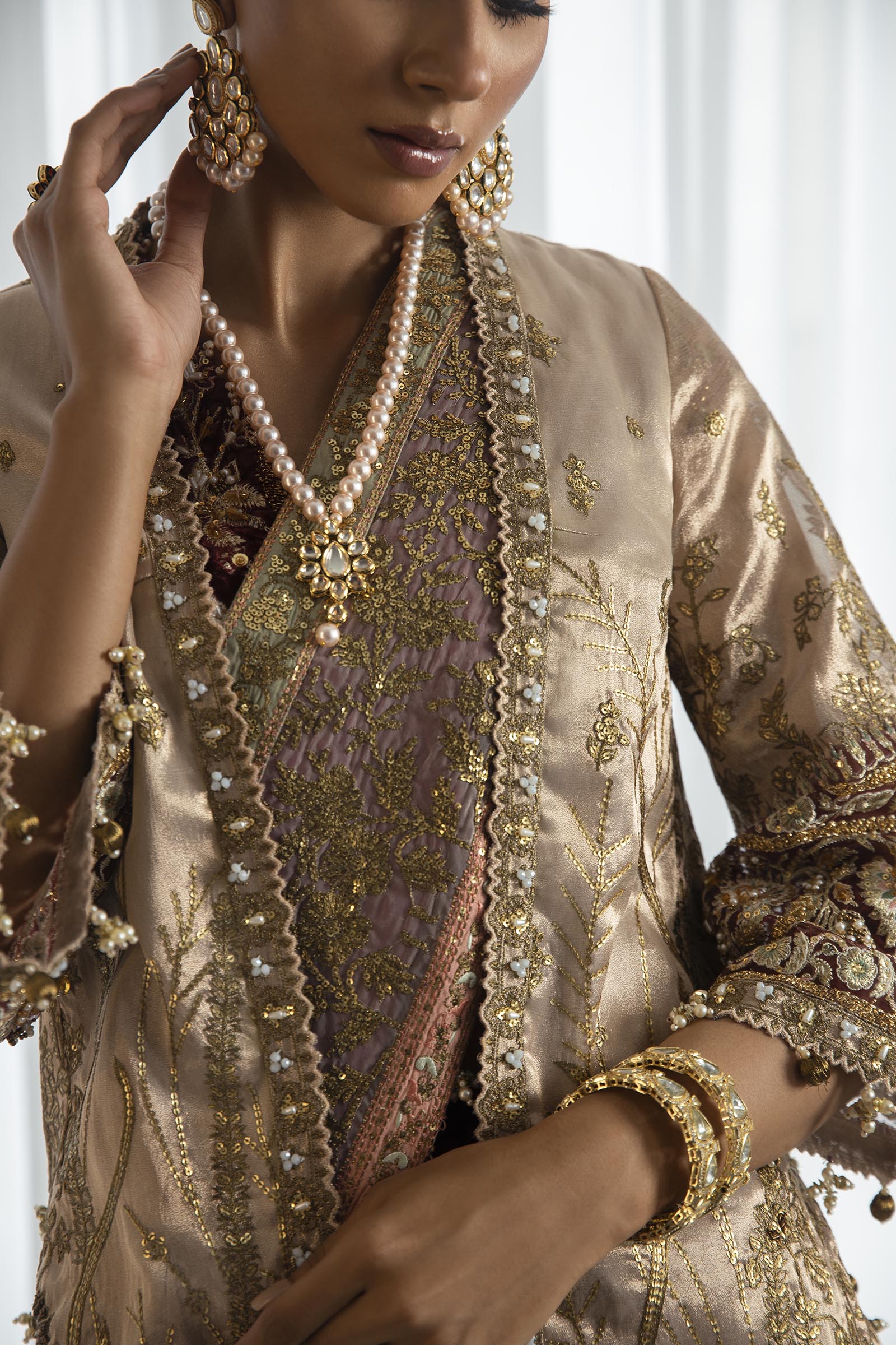 Unstitched 3 Piece Zari Net Suit