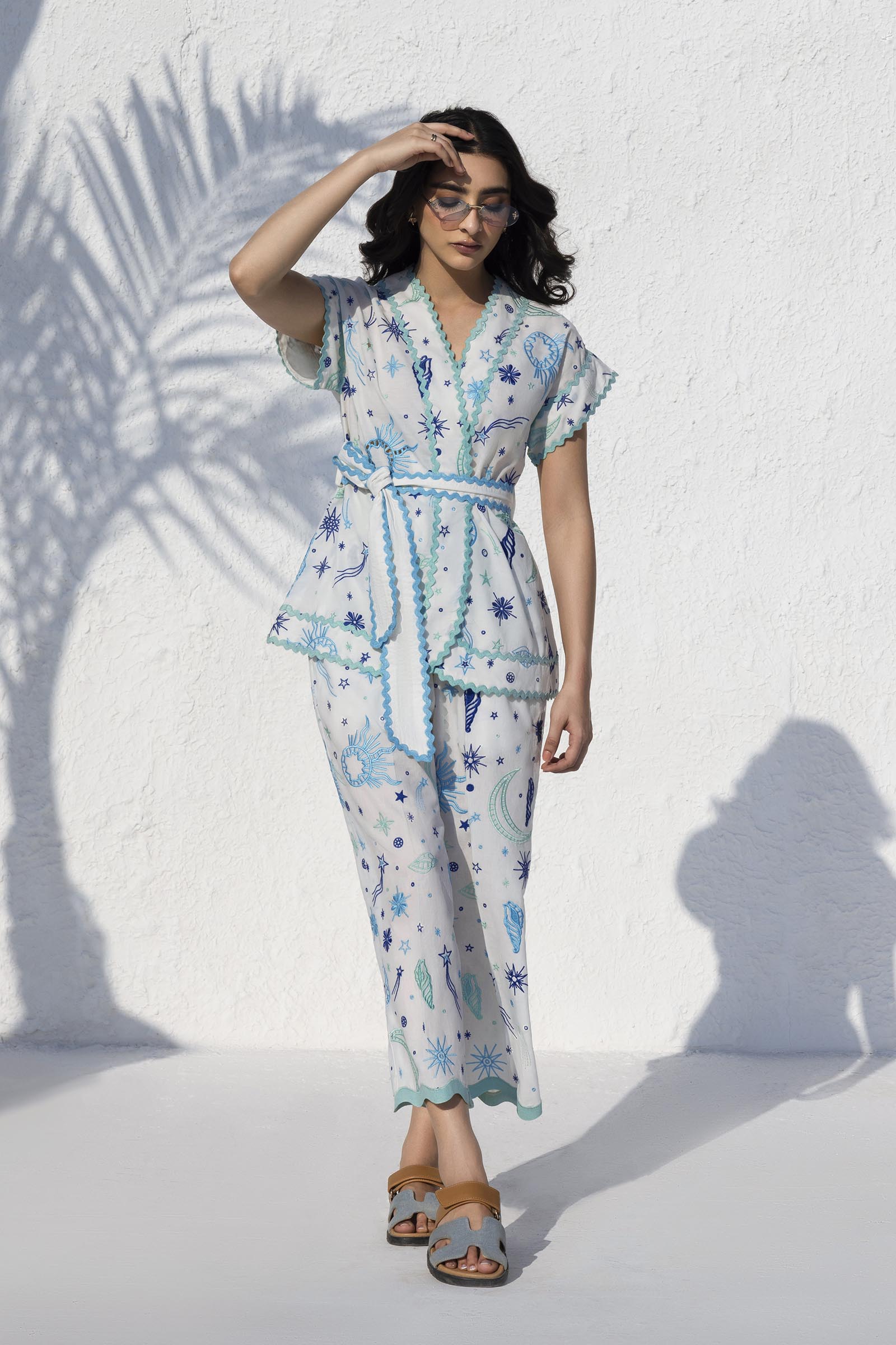 Stitched Resort Front Open Lawn Shirt + Culotte