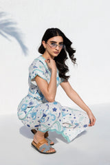 Stitched Resort Front Open Lawn Shirt + Culotte