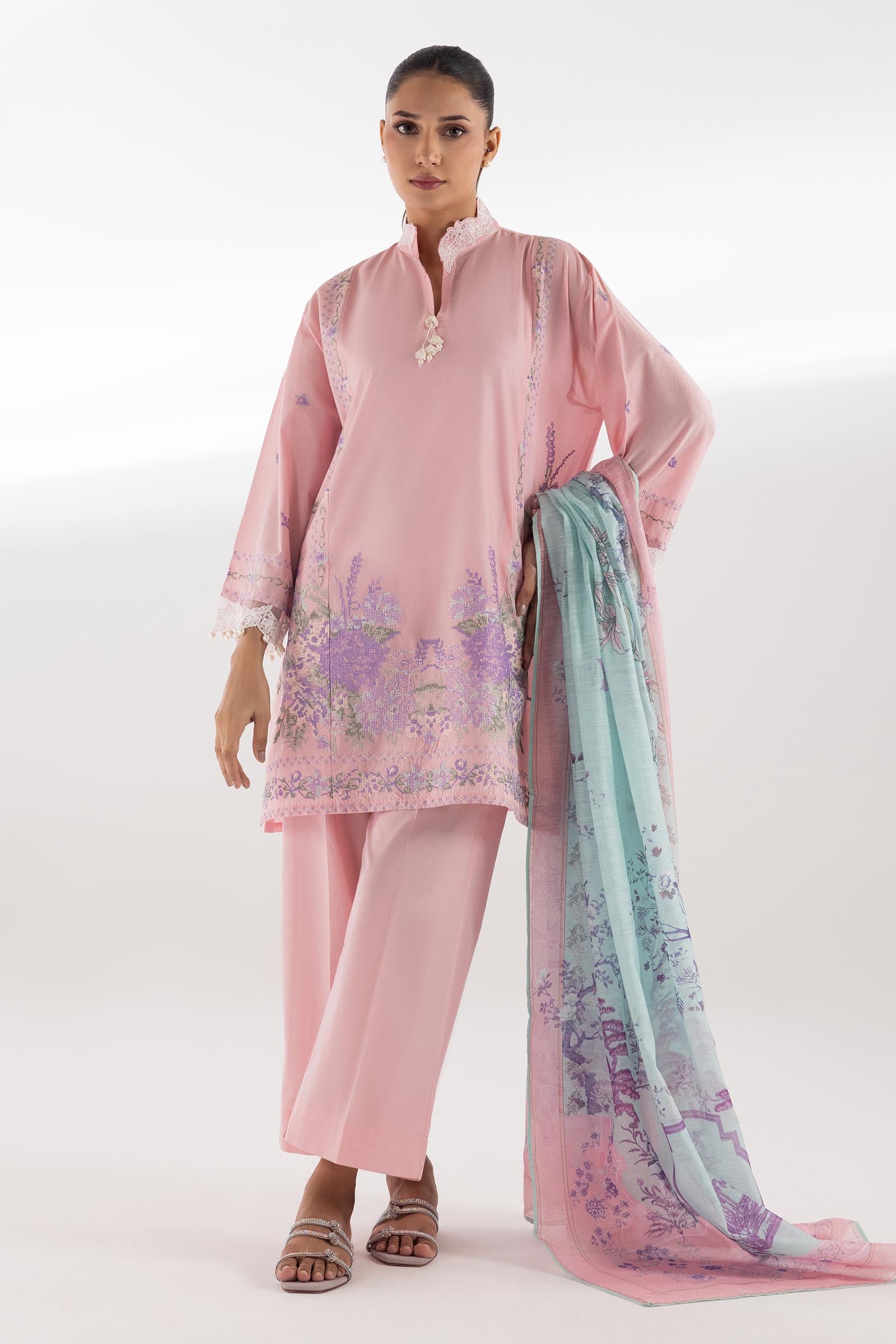 Stitched Embroidered Muzlin Lawn Suit Main image