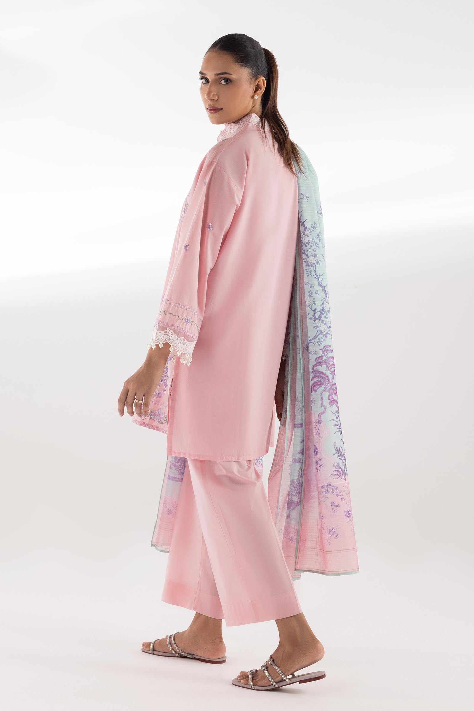 Stitched Embroidered Muzlin Lawn Suit Secondary image