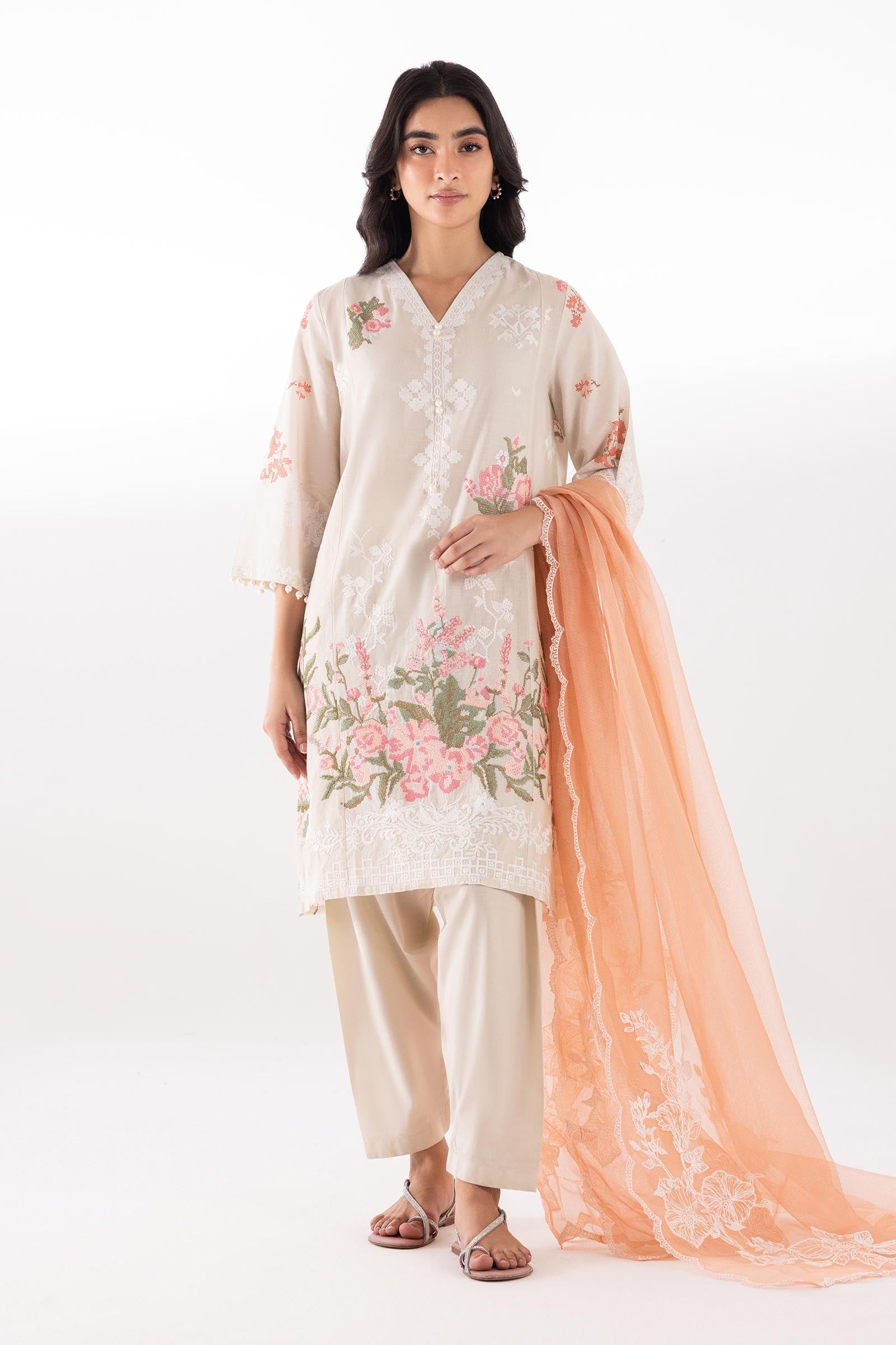 Stitched Embroidered Muzlin Lawn Suit Main image