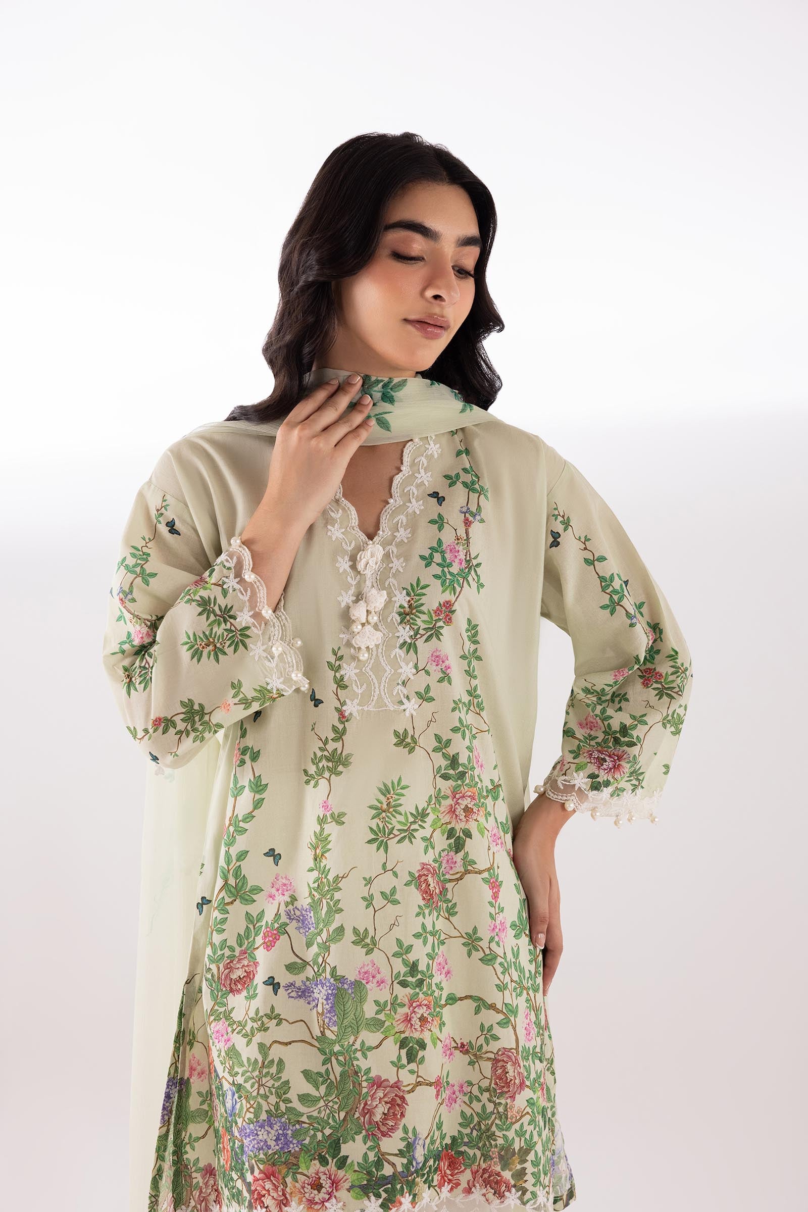 Stitched Embroidered Muzlin Lawn Suit Secondary image