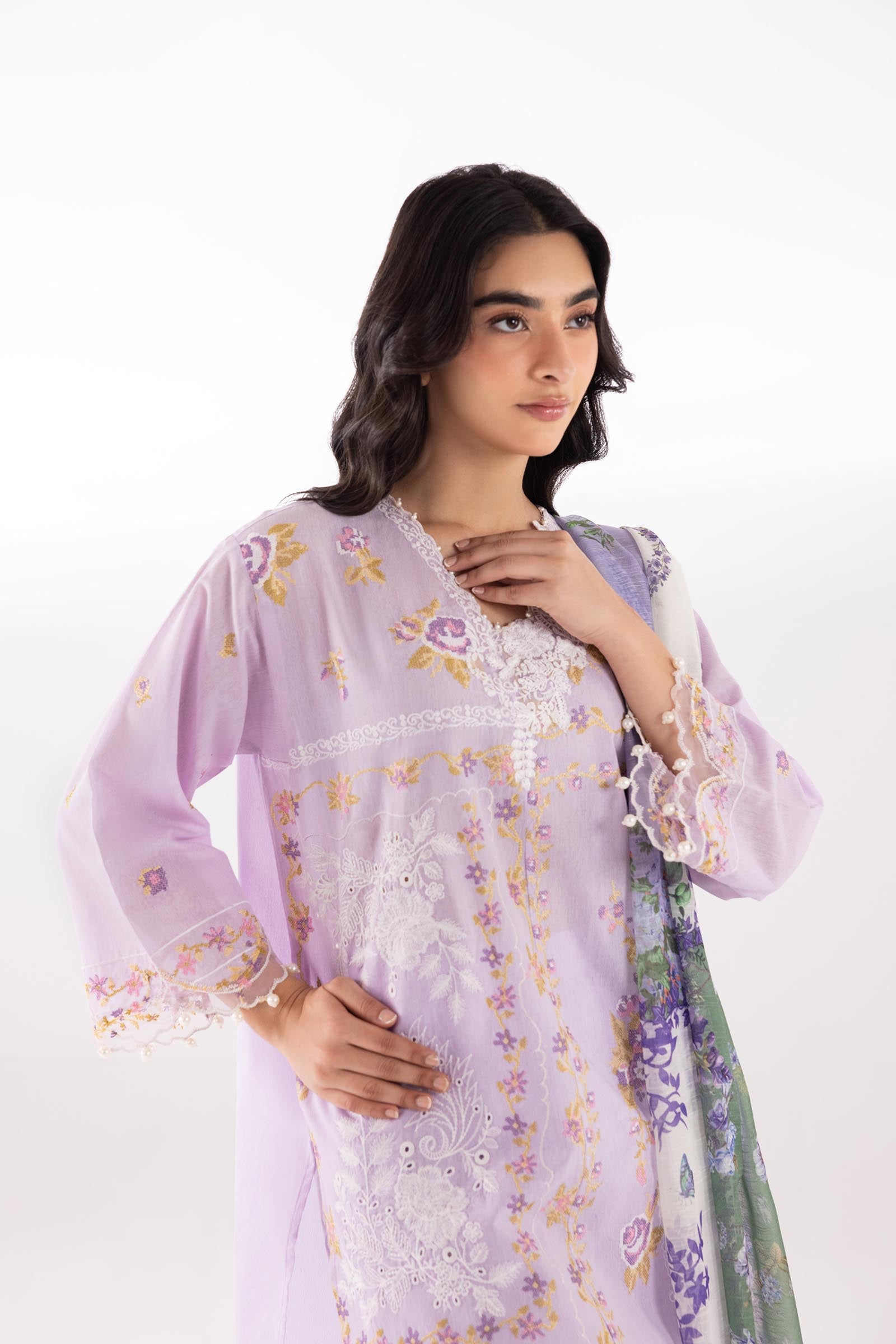 Stitched Embroidered Muzlin Lawn Suit Secondary image