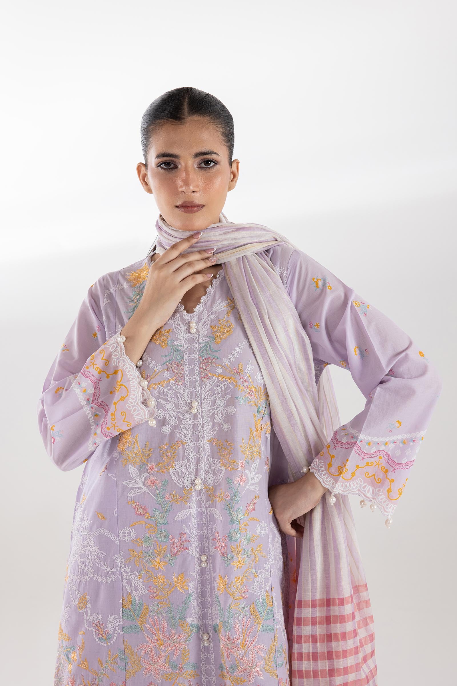 Stitched Embroidered Muzlin Lawn Suit Secondary image