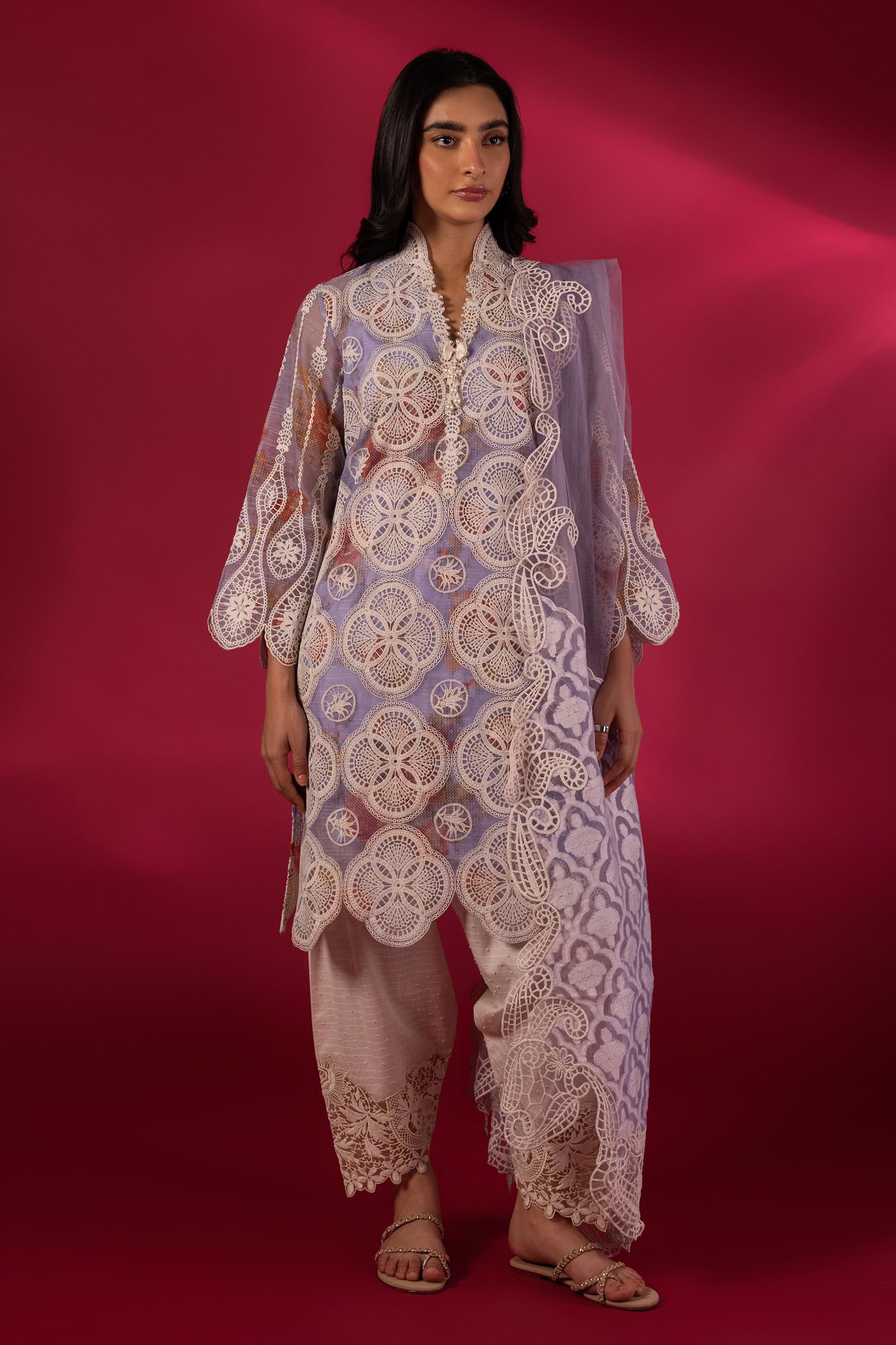 Stitched Embroidered Organza Shirt Main image