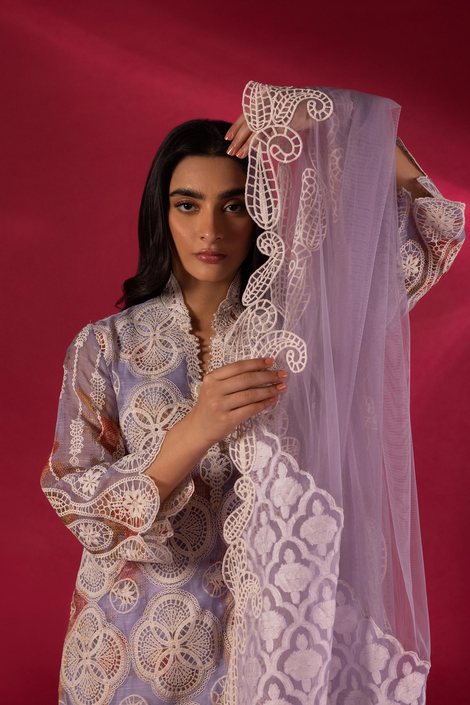 Stitched Embroidered Organza Shirt Secondary image