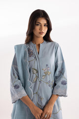 Stitched Embroidered Slub Lawn Shirt + Culotte