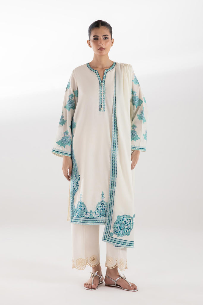 Stitched Embroidered Voile Shirt + Dupatta