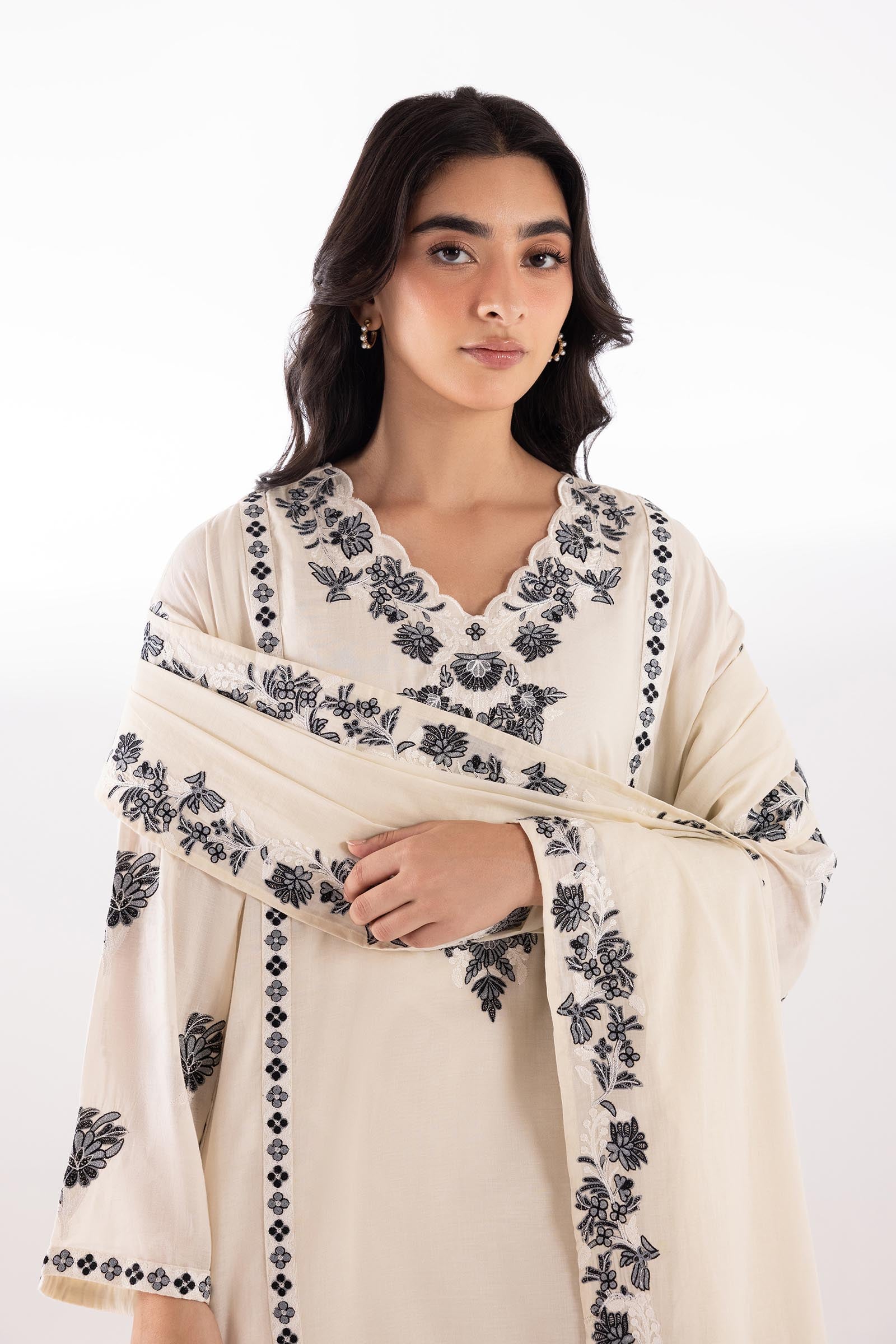 Stitched Embroidered Voil Shirt + Dupatta