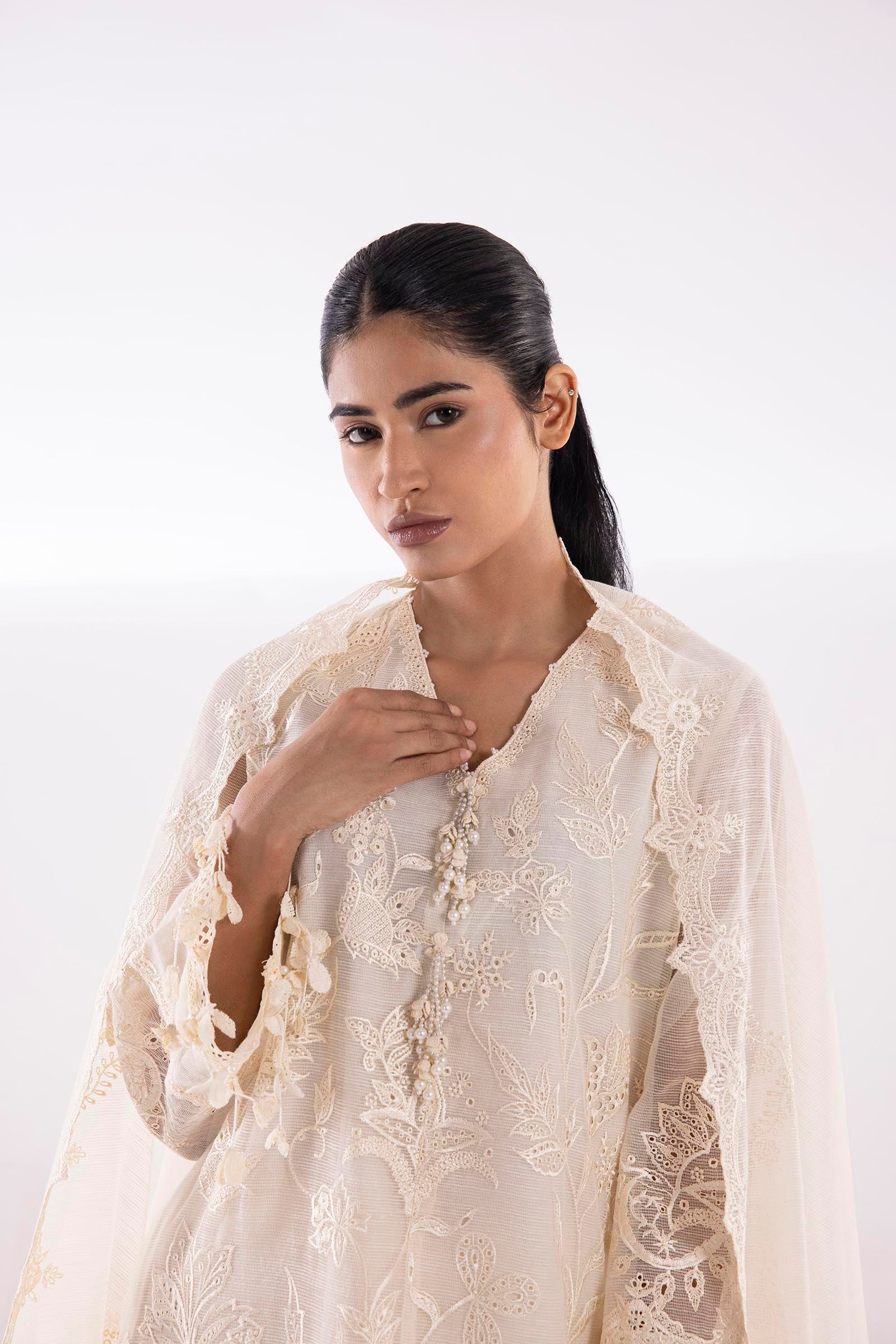 Stitched Embroidered Cotton Net Shirt Secondary image