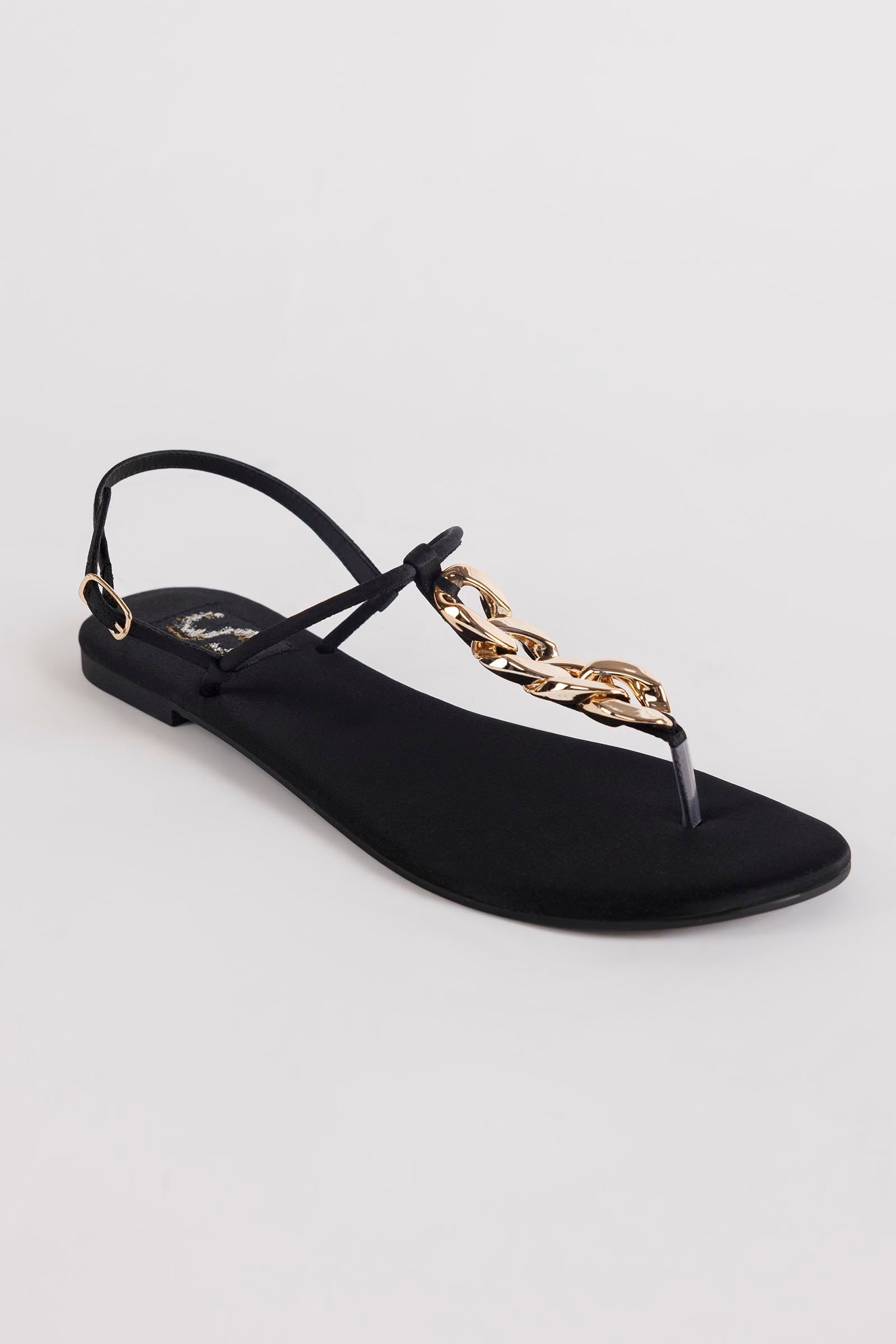 Black Chain Detail Flat Sandals Secondary image