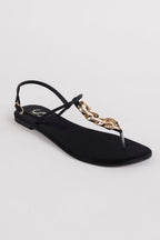 Black Chain Detail Flat Sandals