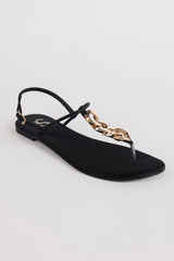 Black Chain Detail Flat Sandals