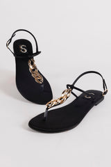 Black Chain Detail Flat Sandals