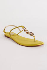Lime Green Chain Embellished Flats