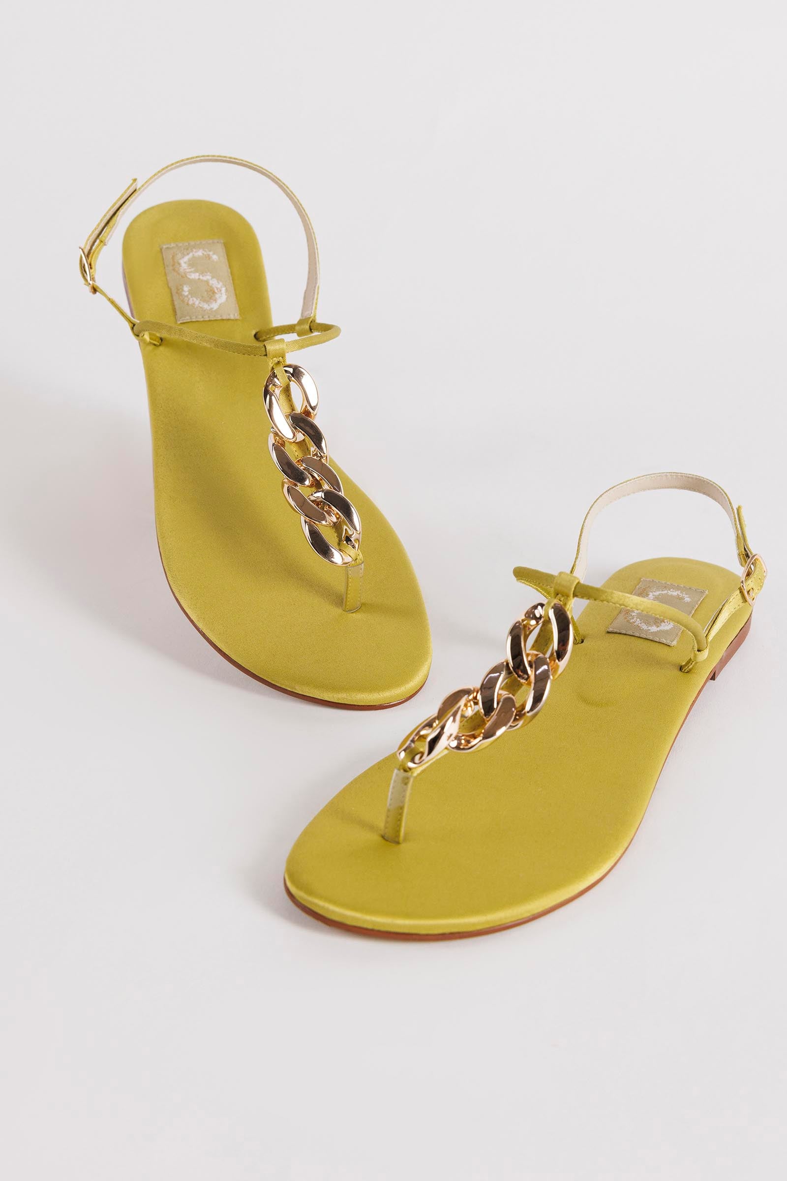 Lime Green Chain Embellished Flats Main image