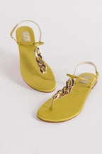 Lime Green Chain Embellished Flats