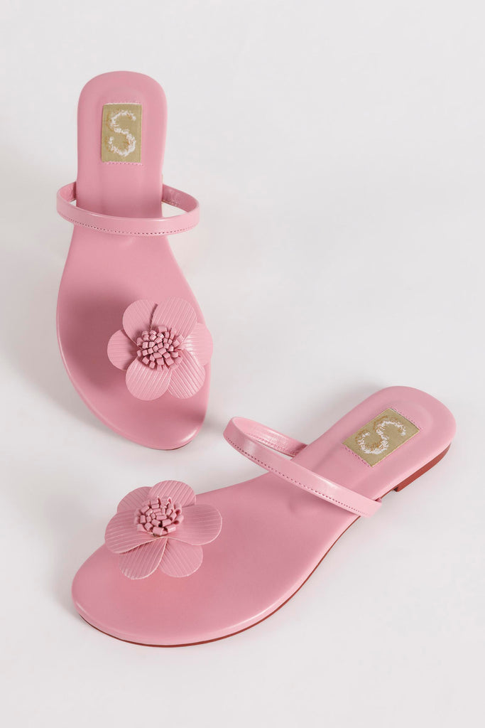 Blush Pink Floral Toe-Ring Flats