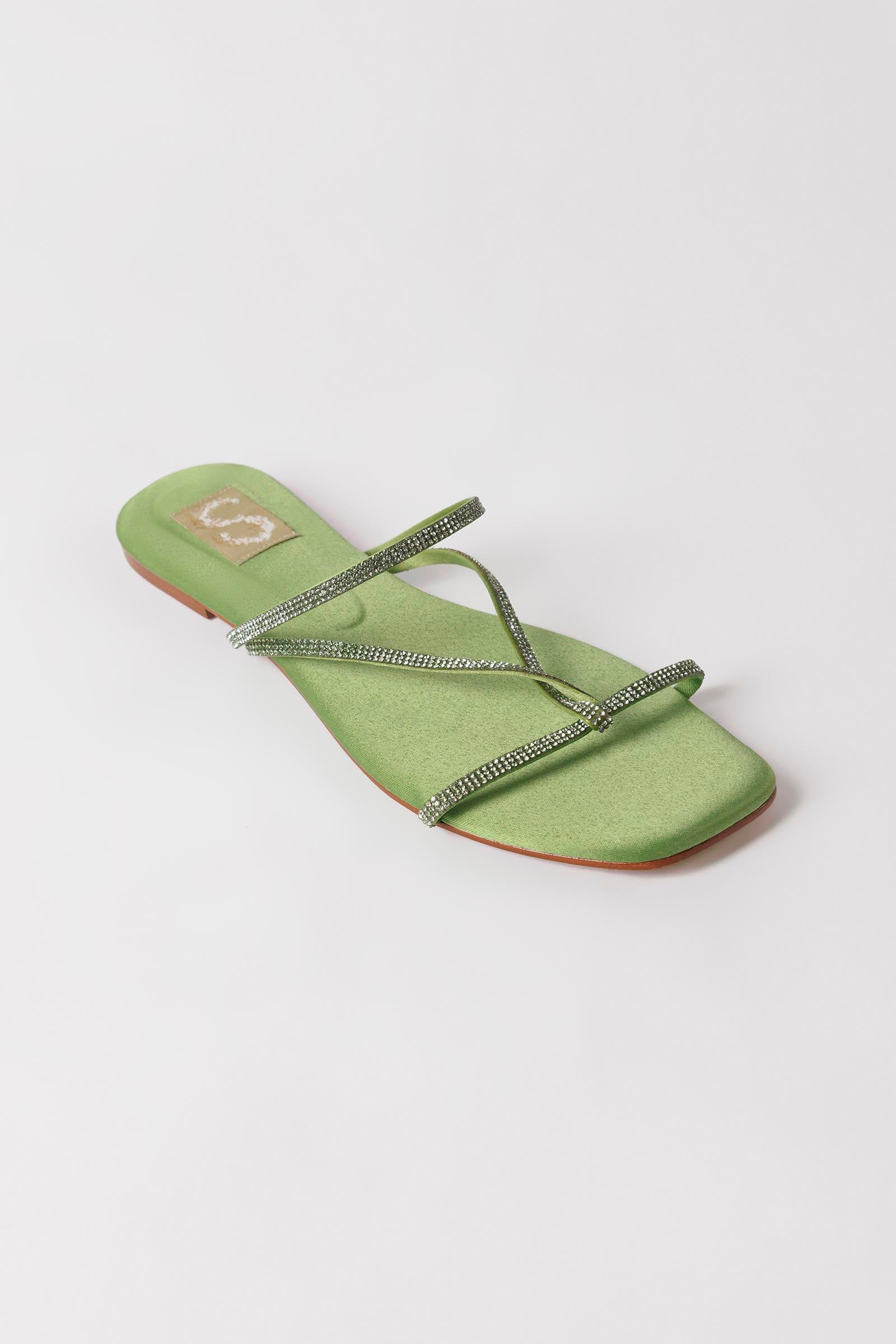 Green Cross-Strap Flat Slide Secondary image