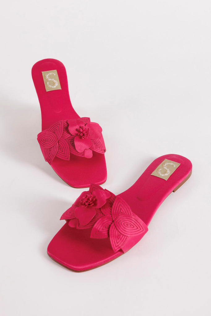 Hot Pink Floral Slide Sandals