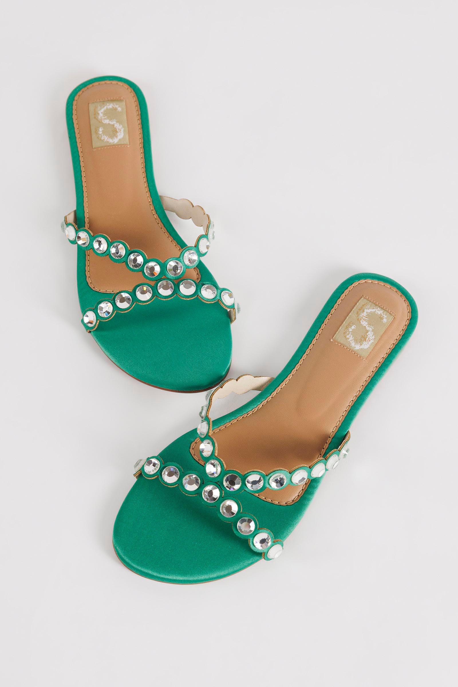 Green Embellished Flats Main image
