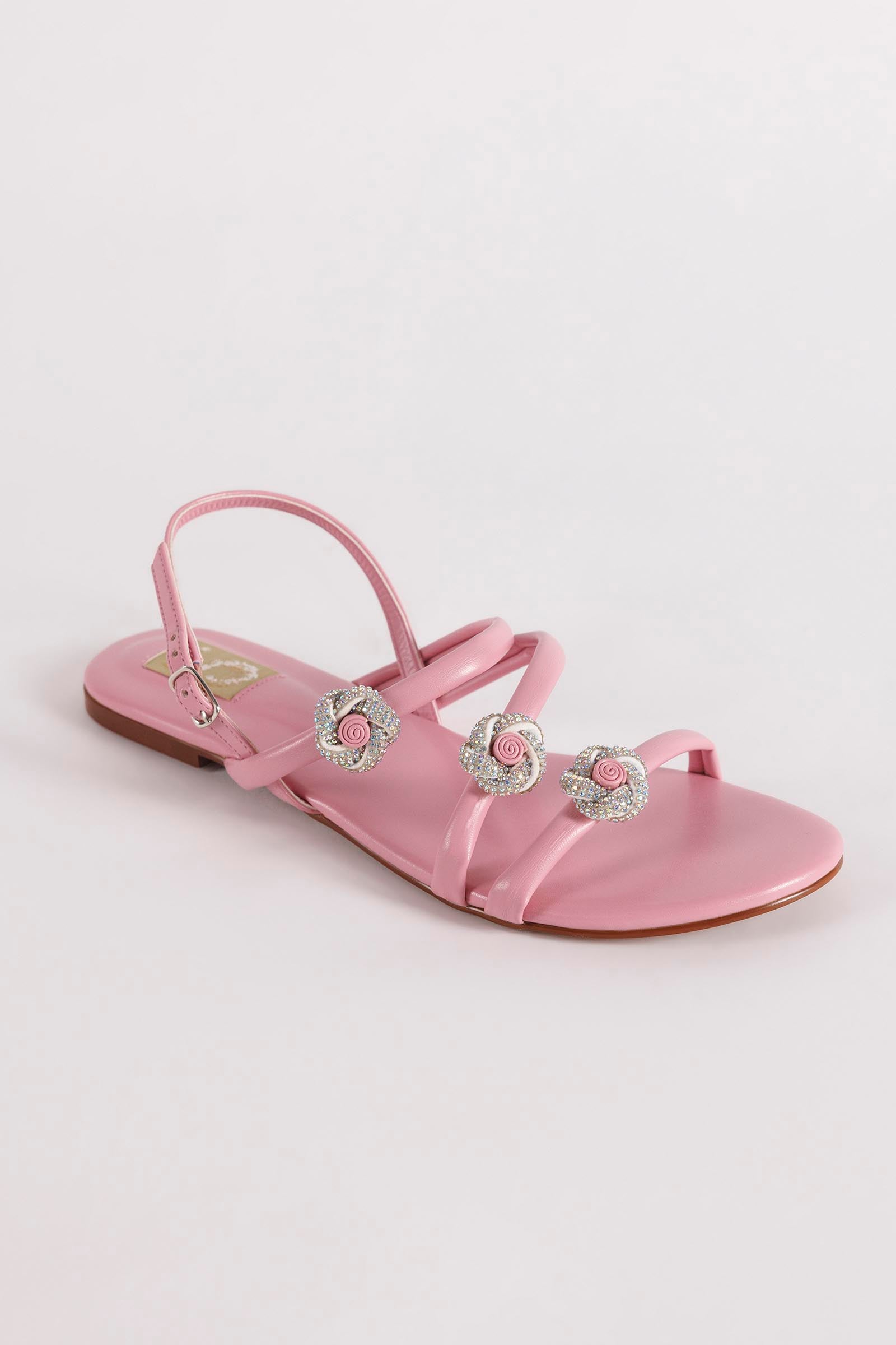 Baby Pink Crystal Strap Flats