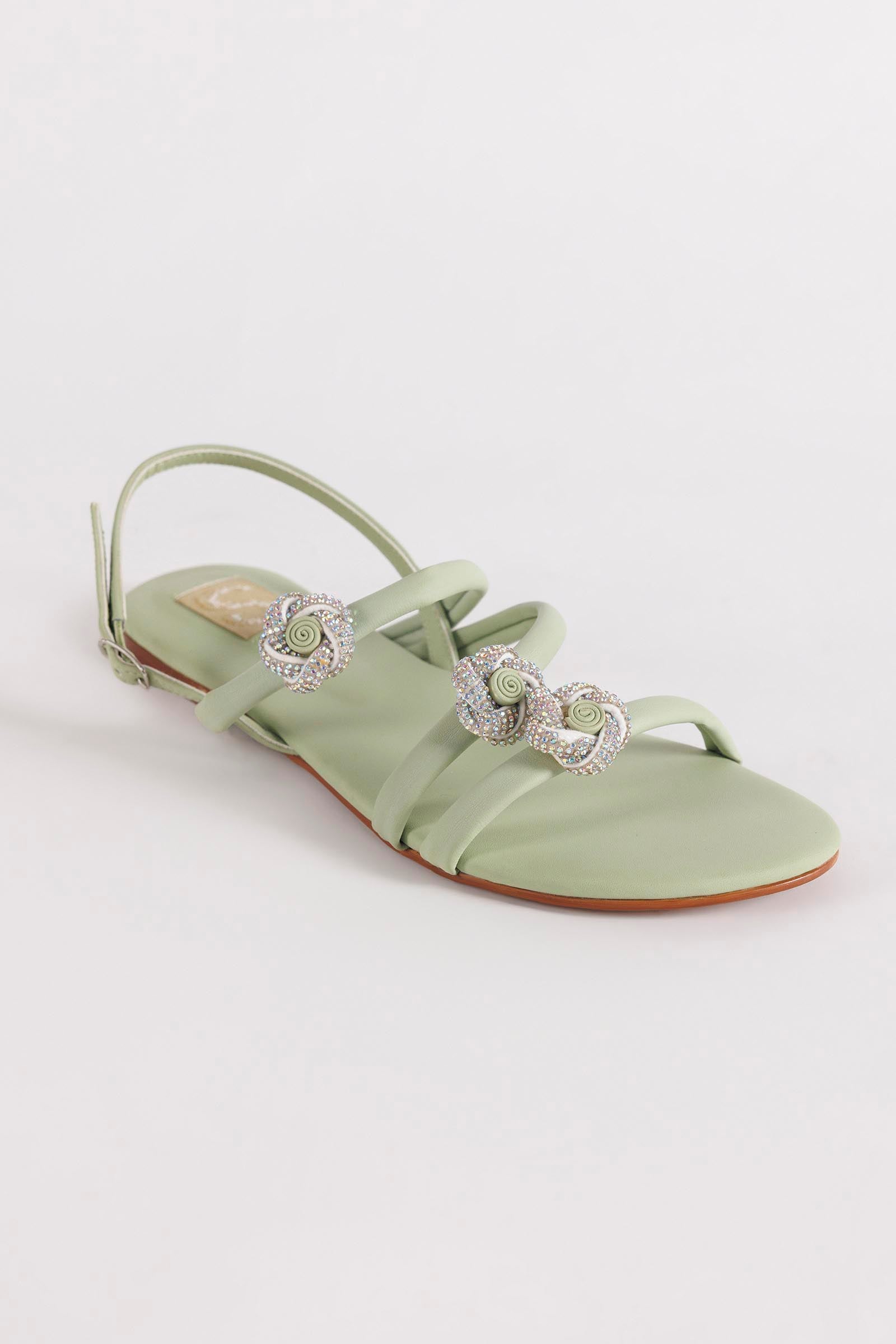 Sage Green Crystal Strap Flats Secondary image