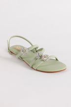 Sage Green Crystal Strap Flats