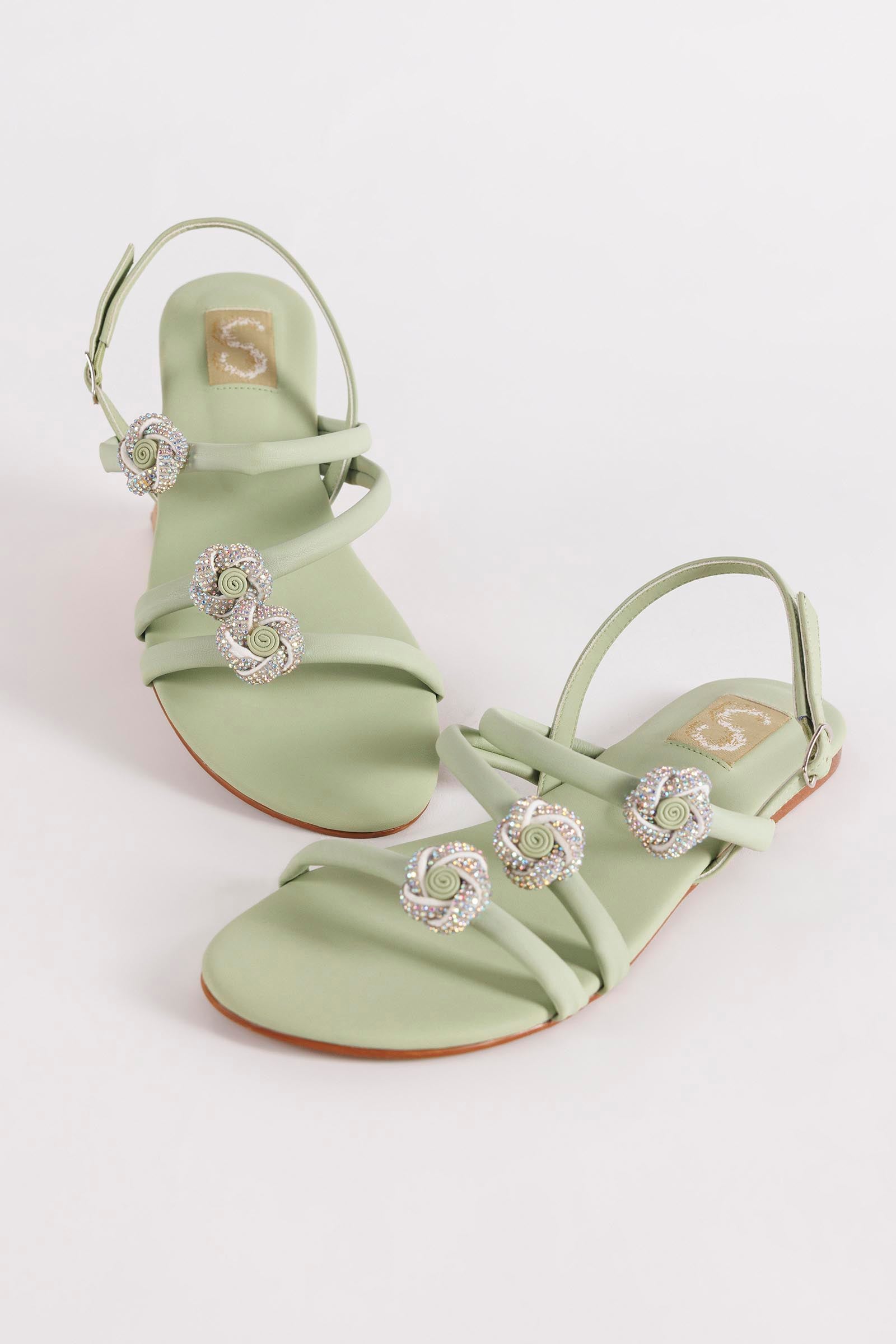 Sage Green Crystal Strap Flats Main image